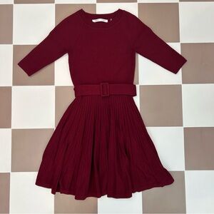 Susana Monaco Red Pleated Knit Fit Flare Dress Small